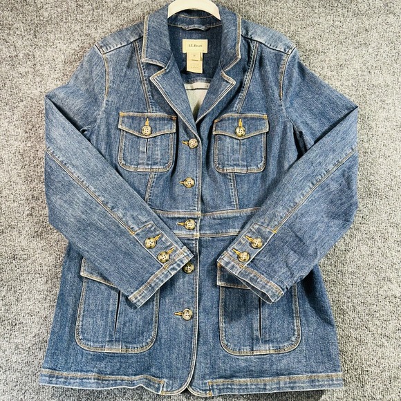 Vintage LL Bean Denim Jean Barn Field Chore Coat Women's Medium Blue Workwear - Picture 1 of 7